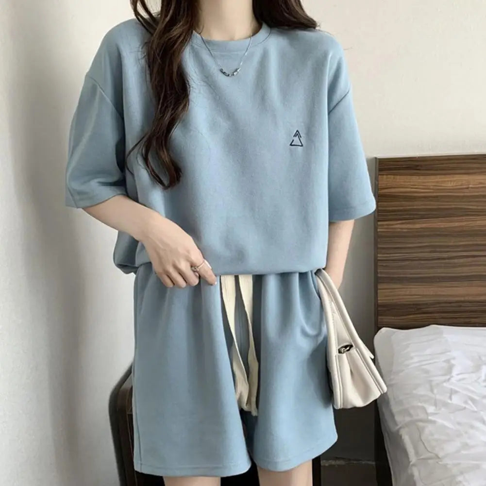 LIVEVOWEB 2024 Summer Women Clothing Sets Short Sleeve T-shirts+Shorts 2Pcs Suits Female Solid Color Outfits Ladies Casual Loose Tracksuit