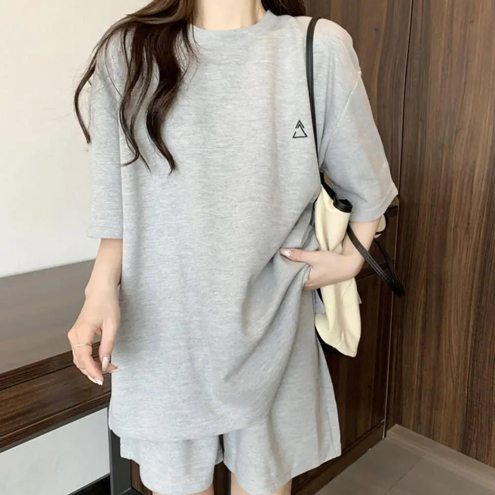 LIVEVOWEB 2024 Summer Women Clothing Sets Short Sleeve T-shirts+Shorts 2Pcs Suits Female Solid Color Outfits Ladies Casual Loose Tracksuit