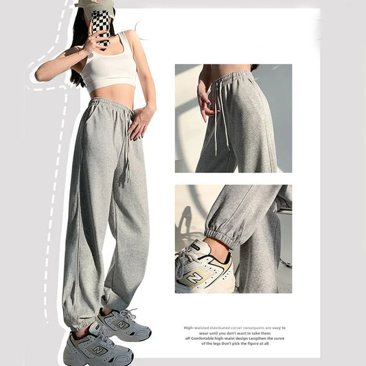 LIVEVOWEB  2024 Women Spring Summer Sweatpants Casual High Waist Cotton Knitted Jogger Pants Sports pants Female Long Pants Trousers