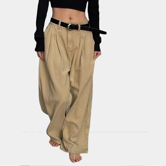 LIVEVOWEB 23ss Women's High Waisted Loose Flutter Jeans Fashion Wide Leg Trousers Ladies Nicole Y2k Pants Korean Style Cargo Pants Women