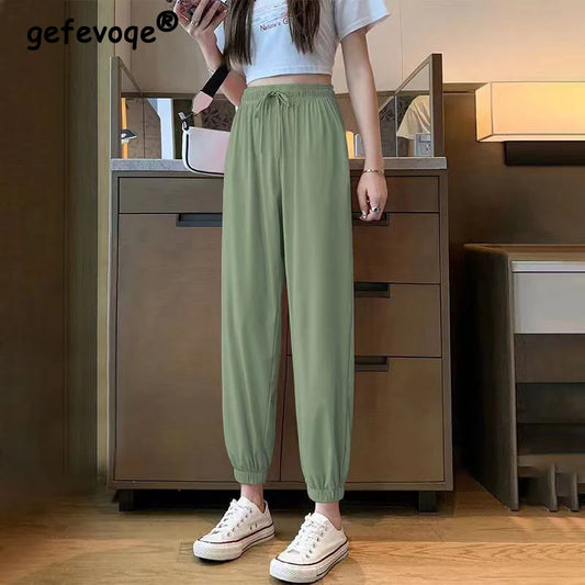 LIVEVOWEB Clothes for Women 2024 Summer Korean Fashion Casual Streetwear Harem Pants Y2K Female High Waist Solid Loose Trousers Pantalones