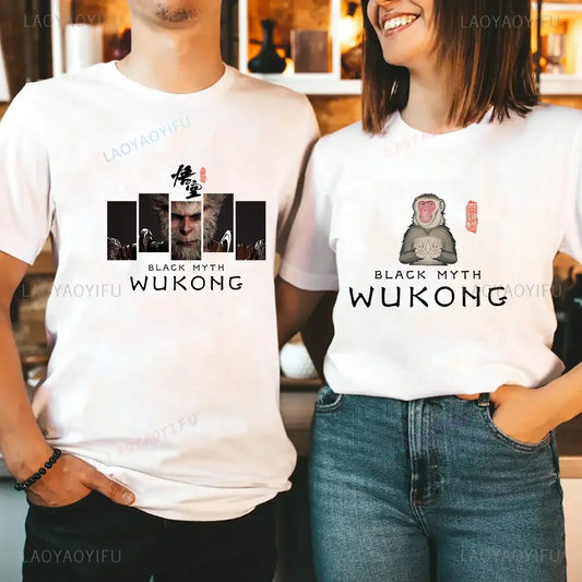 LIVEVOWEB Funny T Shirt Game Black Myth Wukong Monkey Humor Print Tops Men Clothing Women Shirt Unisex Graphic Cotton Tee Ropa Hombre