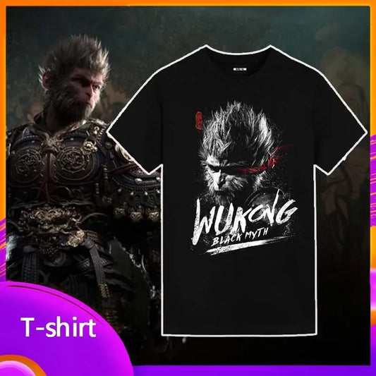 LIVEVOWEB Game Black Myth Wukong Print T-shirt Summer Cotton Short Sleeve Top Casual Fashion Round Neck Outdoor Clothing Youth Men Clothes