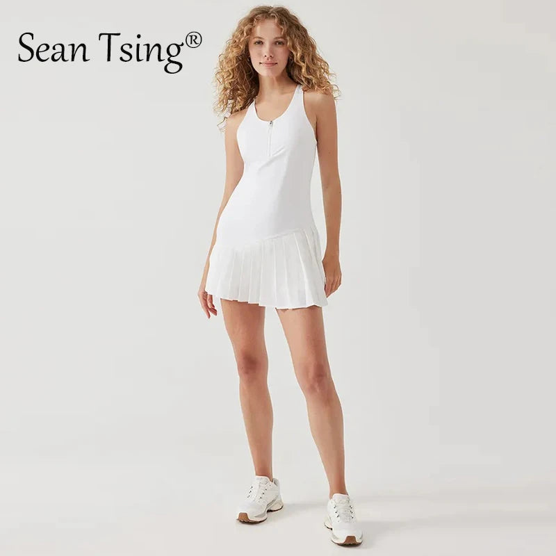 LIVEVOWEB Sean Tsing® Golf Tennis Dress with Shorts Women's Sleeveless Pleated Dresses Badminton Pickleball Workout Sport Two Pieces Suits