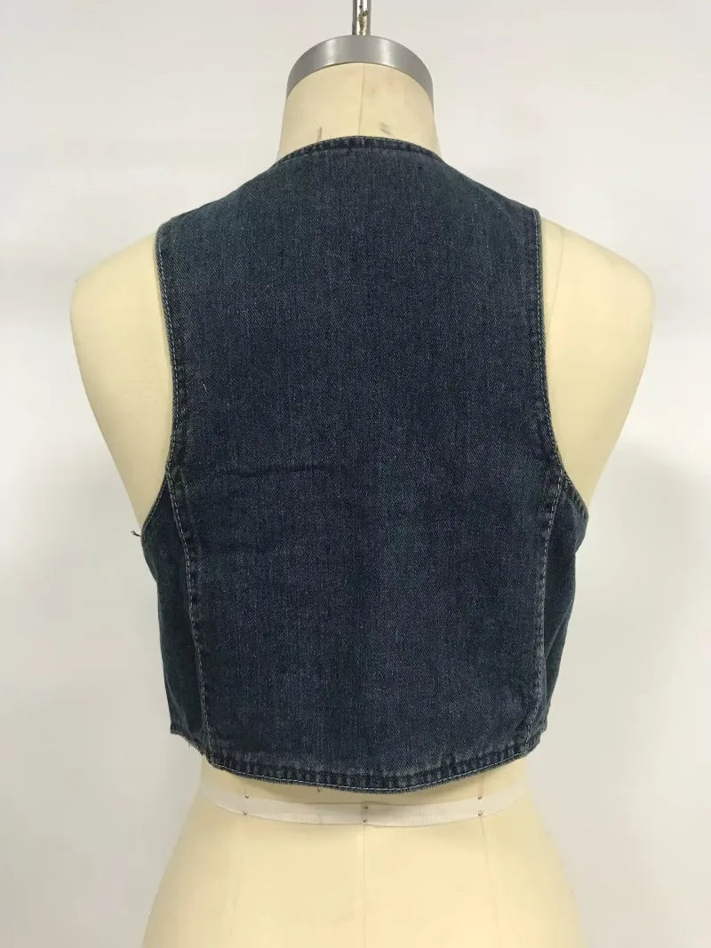 LIVEVOWEB Y2K Denim Vest fairy grunge Sleeveless denim jacket Corset Top Buttons V Neck Vintage Streetwear Women Aesthetic Tanks Top 2024