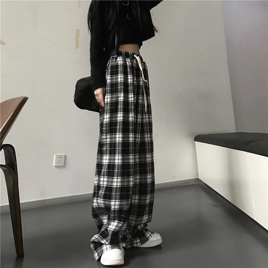 LIVEVOWEB Y2K Plaid Pants For Women High Waist Gothic Grunge Pants Women's Baggy Alt Clothing Alternative Clothes Fairycore Streetwear